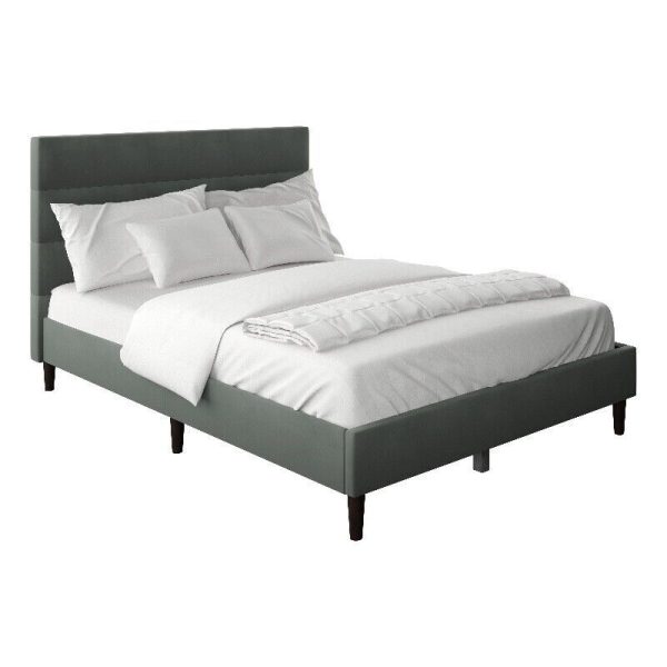 Scott Living Helena Queen Platform Bed in Gray Velvet Online Hot Sale